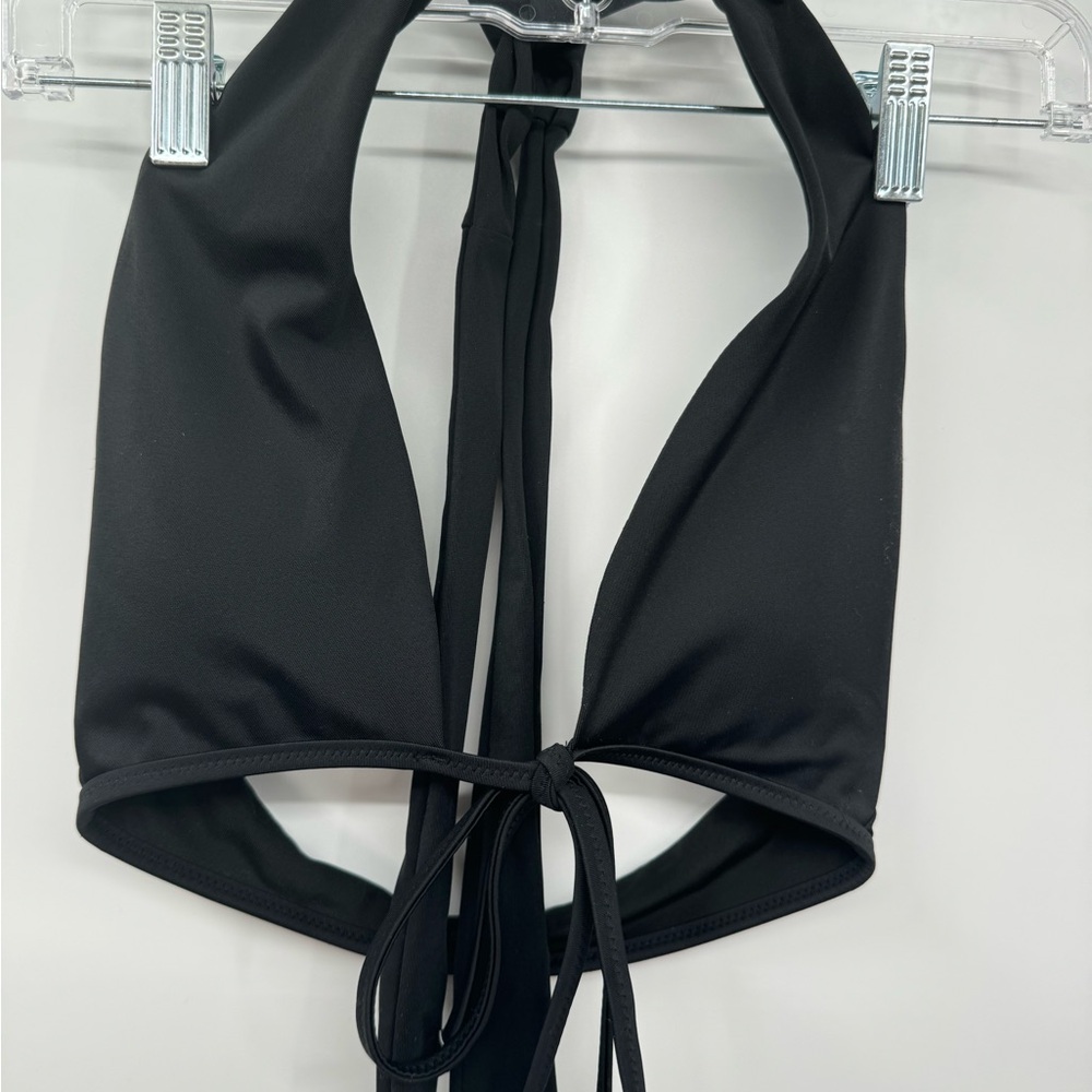 Aerie Small Scoop Halter Bikini Top Womens Black Wrap Around Swimwear